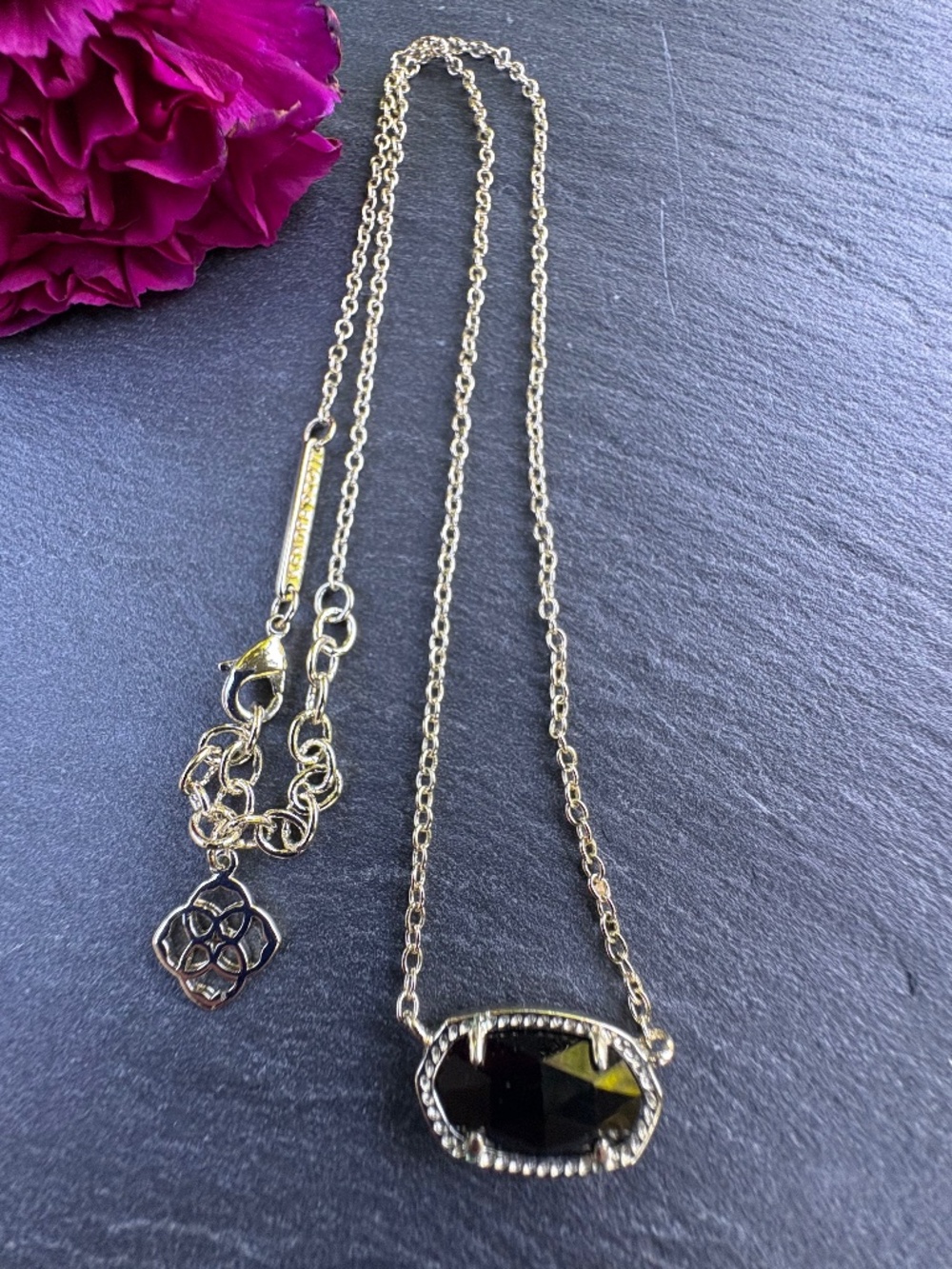 Kendra Scott Elisa Gold Black Opaque Glass Short Pendant Necklace